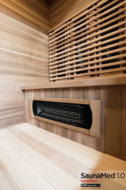 SaunaMed 4 Person Luxury Cedar FAR Infrared Domestic Indoor Sauna - Plug & Play