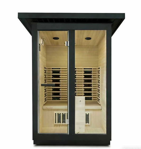 SaunaMed 3 Person Hybrid Ready Full Spectrum Infrared BLACK EDITION Domestic Outdoor Sauna - EMR Neutral - 13A Plug & Play