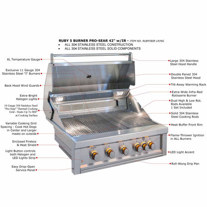 Sunstone Ruby Series 5 Burner Gas Grill with Infrared - IN STOCK