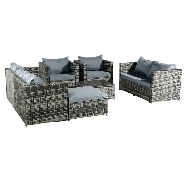 Luxury Garden Party 8-Seat Rattan Furniture Outdoor Sofa  Dark Grey Sofa Cover (UK Flame Retardant Material)-Grey Rattan