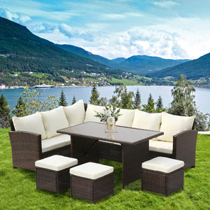 Madranges 9 Seat Brown Rattan Furniture Outdoor Sofa Dining Table - IN STOCK NOW!