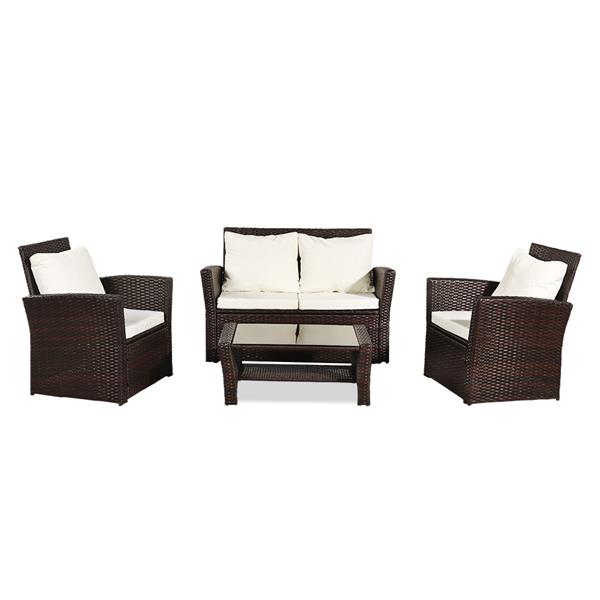 Luxury Garden Party Outdoor Rattan Sofa Combination Four-piece Package-Brown  (Combination Total 2 Boxes)