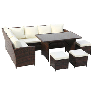 Madranges 9 Seat Brown Rattan Furniture Outdoor Sofa Dining Table - IN STOCK NOW!