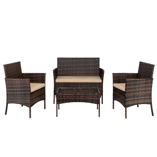 Luxury Garden Party 2pcs Arm Chairs 1pc Love Seat & Tempered Glass Coffee Table Rattan Sofa Set Brown Gradient