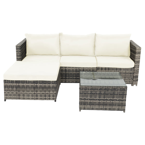 Luxury Garden Party 4-Seater Chaise Corner Sofa Grey Gradient Rattan Beige Cushion Rattan Three-Piece Set