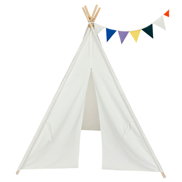 Luxury Garden Party 4pcs Wooden Poles Teepee Tent for Kids Raw White