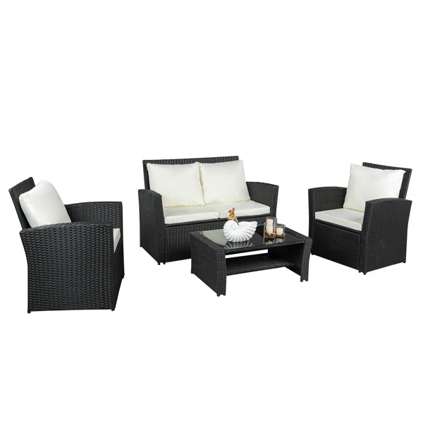 Luxury Garden Party Outdoor Rattan Sofa Combination Four-piece Package-Black Package-1 (Combination Total 2 Boxes)