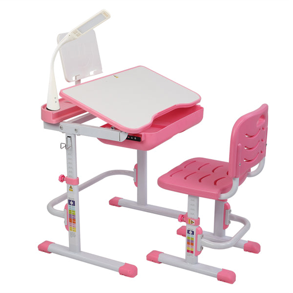 Luxury Garden Party 70CM Lifting Table Top Can Tilt Children Learning Table And Chair Pink (With Reading Stand   USB Interface Desk Lamp)