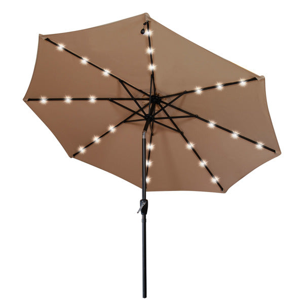 Luxury Garden Party 2.7M Garden Parasol with Solar-Powered LED Lights, Patio Umbrella with 8 Sturdy Ribs, Outdoor Sunshade Canopy with Crank and Tilt Mechanism UV Protection for Deck, Patio and Balcony