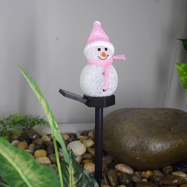 Luxury Garden Party Solar Powered LED Pink Snowman Light Decor Outdoor Garden Stake Lamp Christmas Decor