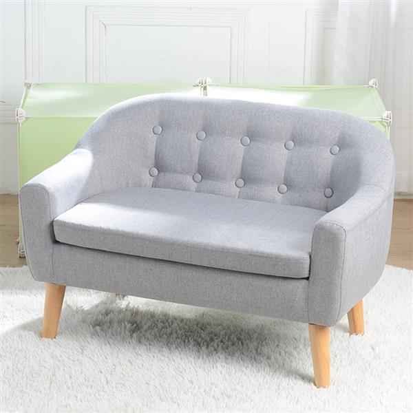 Children's double  Sofa with Sofa Cushion Removable and Washable Linen Grey