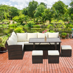 Madranges 9 Seat Brown Rattan Furniture Outdoor Sofa Dining Table - IN STOCK NOW!
