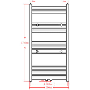 Grey Bathroom Central Heating Towel Rail Radiator Straight 600x1160mm