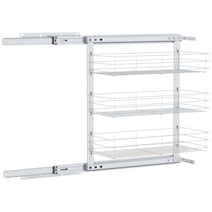 vidaXL 3-Tier Pull-out Kitchen Wire Basket Silver 47x25x56 cm