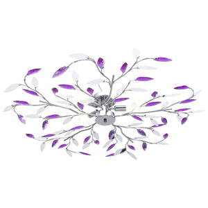 vidaXL Ceiling Lamp with Acrylic Crystal Leaf Arms for 5 E14 Bulbs Purple