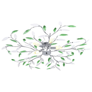 vidaXL Ceiling Lamp with Acrylic Crystal Leaf Arms for 5 E14 Bulbs Green