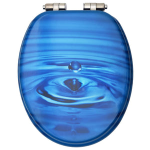 vidaXL WC Toilet Seat with Soft Close Lid MDF Blue Water Drop Design