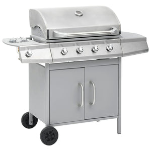 vidaXL Gas Barbecue Grill 4+1 Cooking Zone Silver Stainless Steel