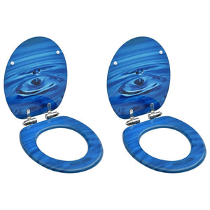 vidaXL WC Toilet Seats with Soft Close Lid 2 pcs MDF Blue Water Drop Design