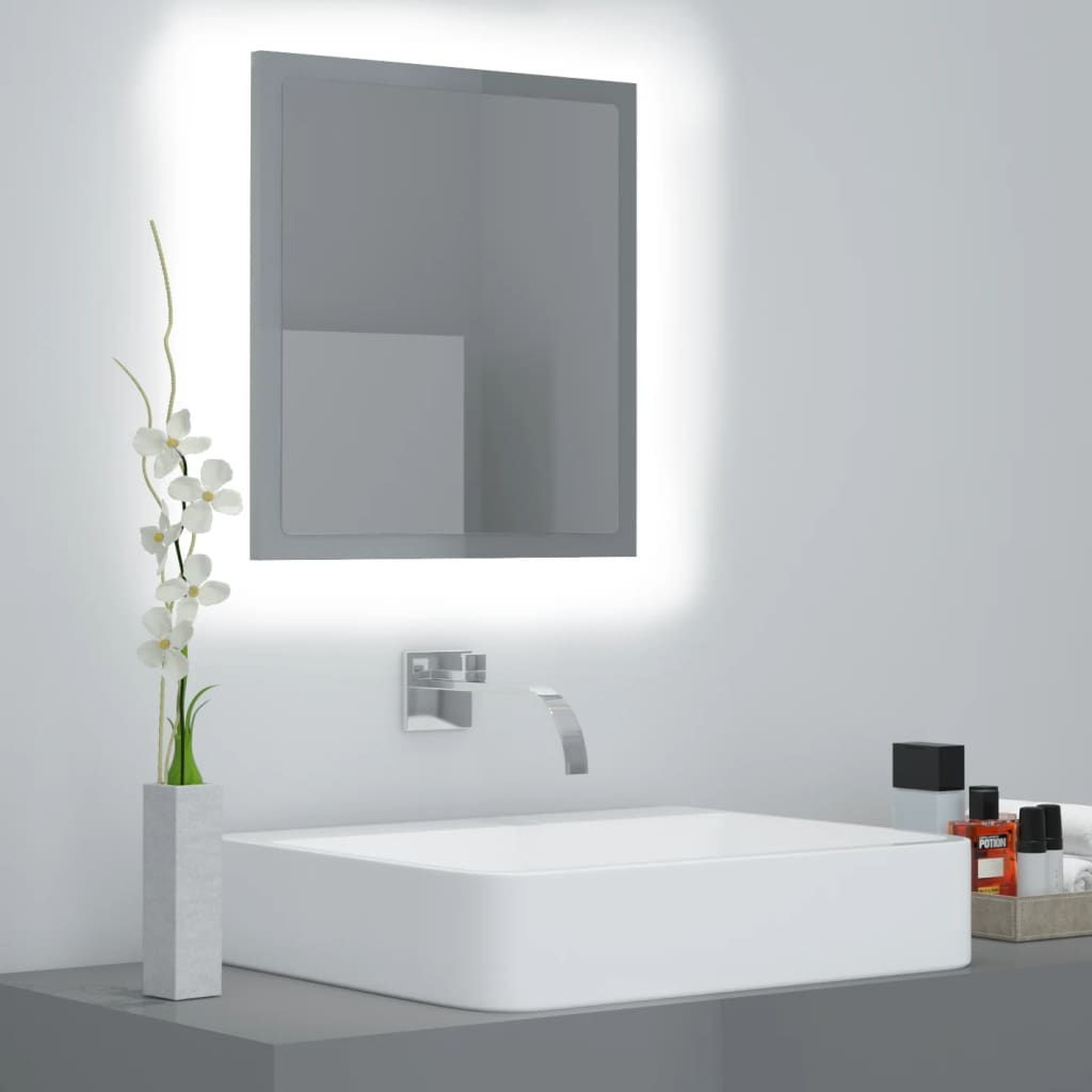 vidaXL LED Bathroom Mirror High Gloss Grey 40x8.5x37 cm Engineered Wood