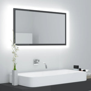vidaXL LED Bathroom Mirror High Gloss Grey 80x8.5x37 cm Engineered Wood
