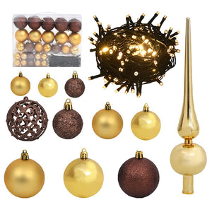 vidaXL 61 Piece Christmas Ball Set with Peak and 150 LEDs Gold&Bronze