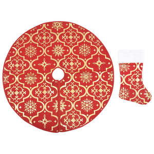 vidaXL Luxury Christmas Tree Skirt with Sock Red 90 cm Fabric