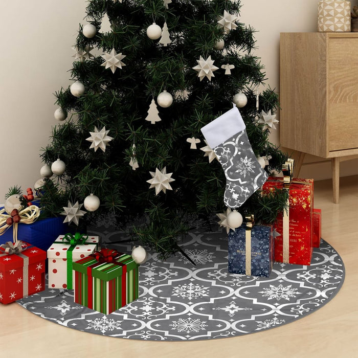 vidaXL Luxury Christmas Tree Skirt with Sock Grey 90 cm Fabric