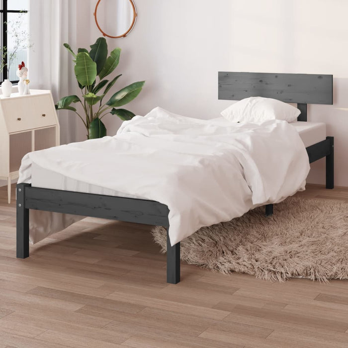 vidaXL Bed Frame Grey Solid Wood Pine 90x200 cm Single