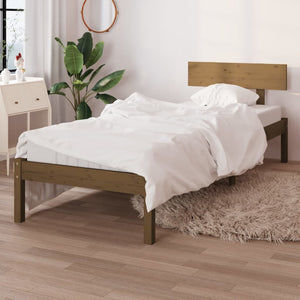 vidaXL Bed Frame Honey Brown Solid Wood Pine 90x200 cm Single