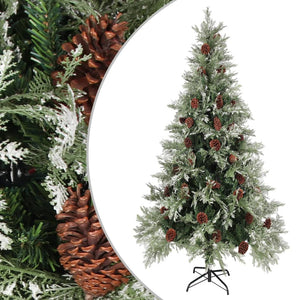 vidaXL Christmas Tree with Pine Cones Green and White 225 cm PVC&PE