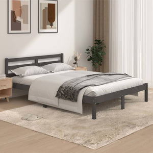 vidaXL Bed Frame Solid Wood Pine 135x190 cm Grey 4FT6 Double