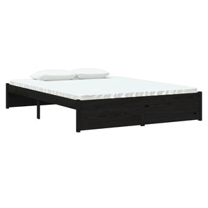 vidaXL Bed Frame Black Solid Wood 135x190 cm 4FT6 Double