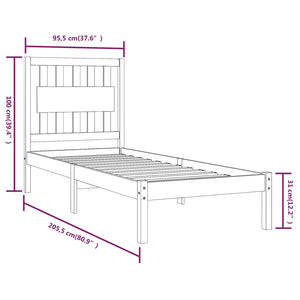 vidaXL Bed Frame Grey Solid Wood Pine 90x200 cm