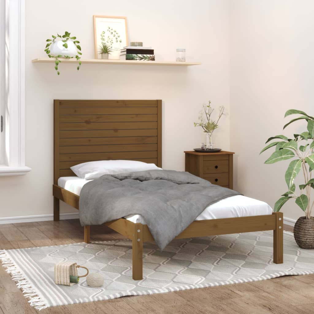 vidaXL Bed Frame Honey Brown Solid Wood 100x200 cm