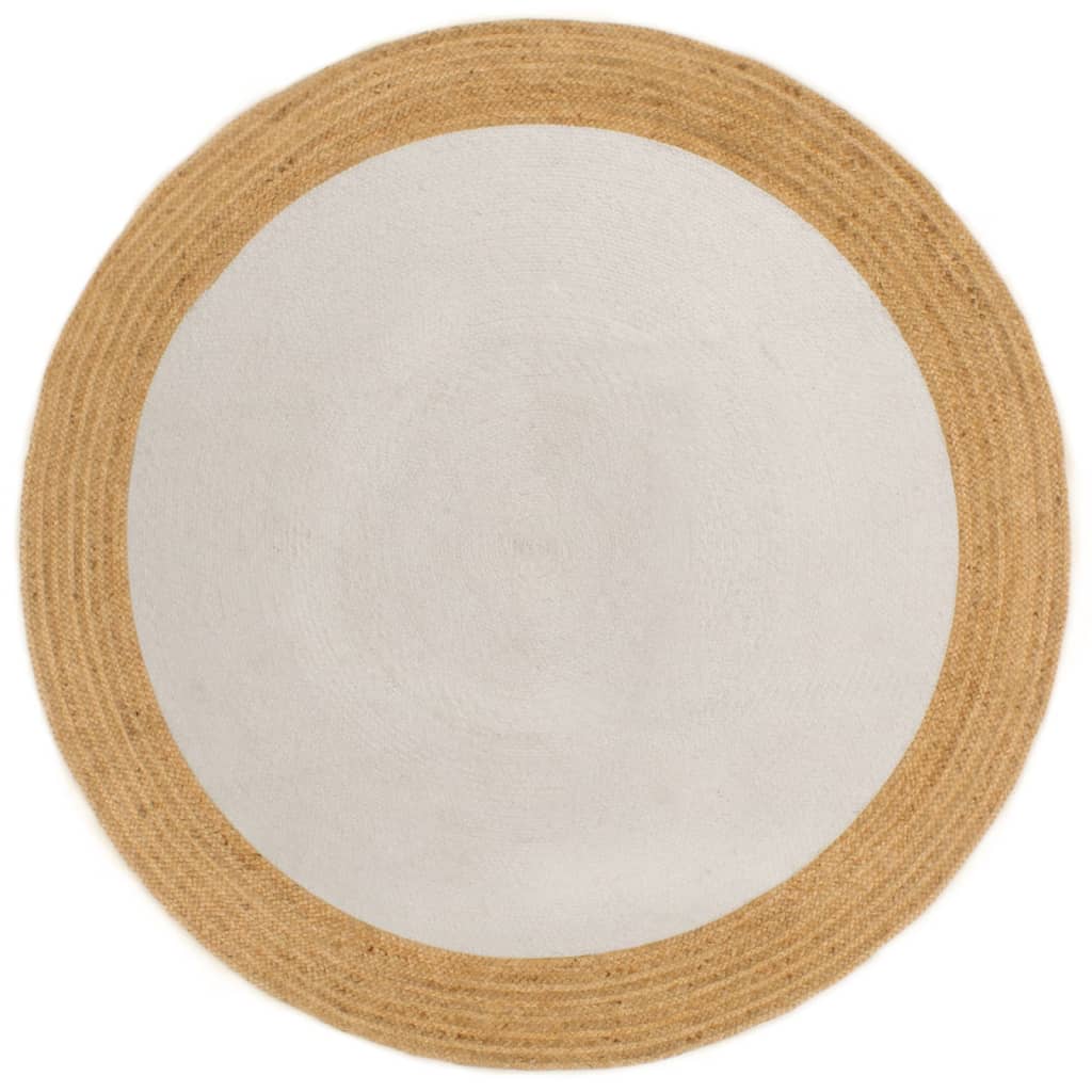 vidaXL Area Rug Braided White & Natural 120 cm Jute & Cotton Round