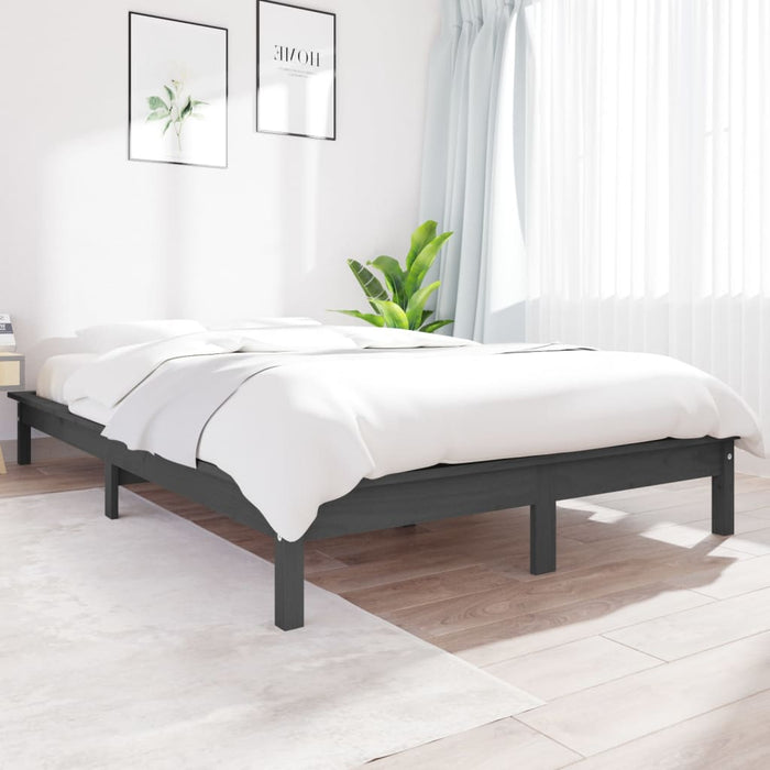 vidaXL Bed Frame Grey 120x190 cm Solid Wood Pine 4FT Small Double