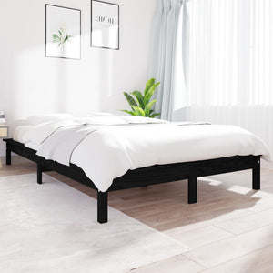 vidaXL Bed Frame Black 120x190 cm Solid Wood Pine 4FT Small Double