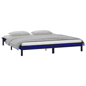 vidaXL LED Bed Frame Black 150x200 cm 5FT King Size Solid Wood