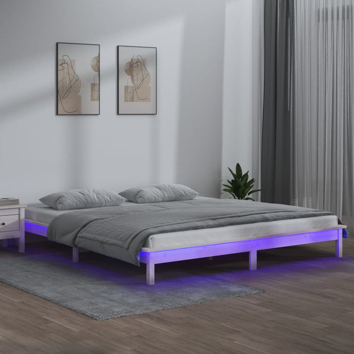 vidaXL LED Bed Frame White 180x200 cm 6FT Super King Solid Wood