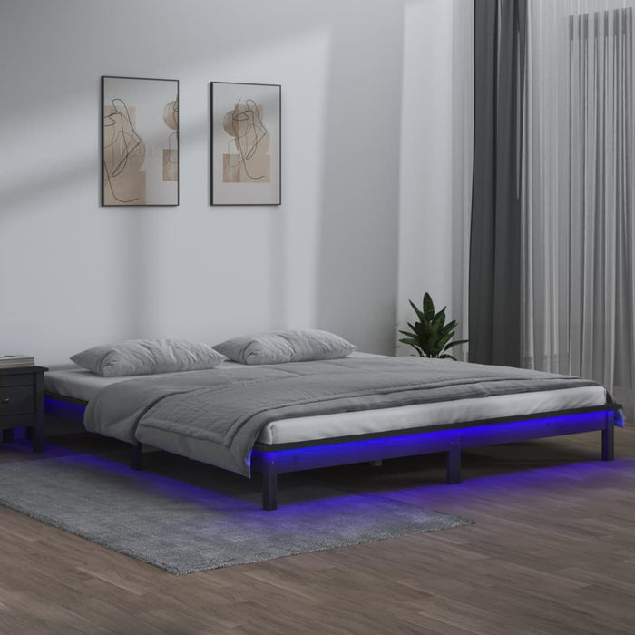 vidaXL LED Bed Frame Grey 180x200 cm 6FT Super King Solid Wood