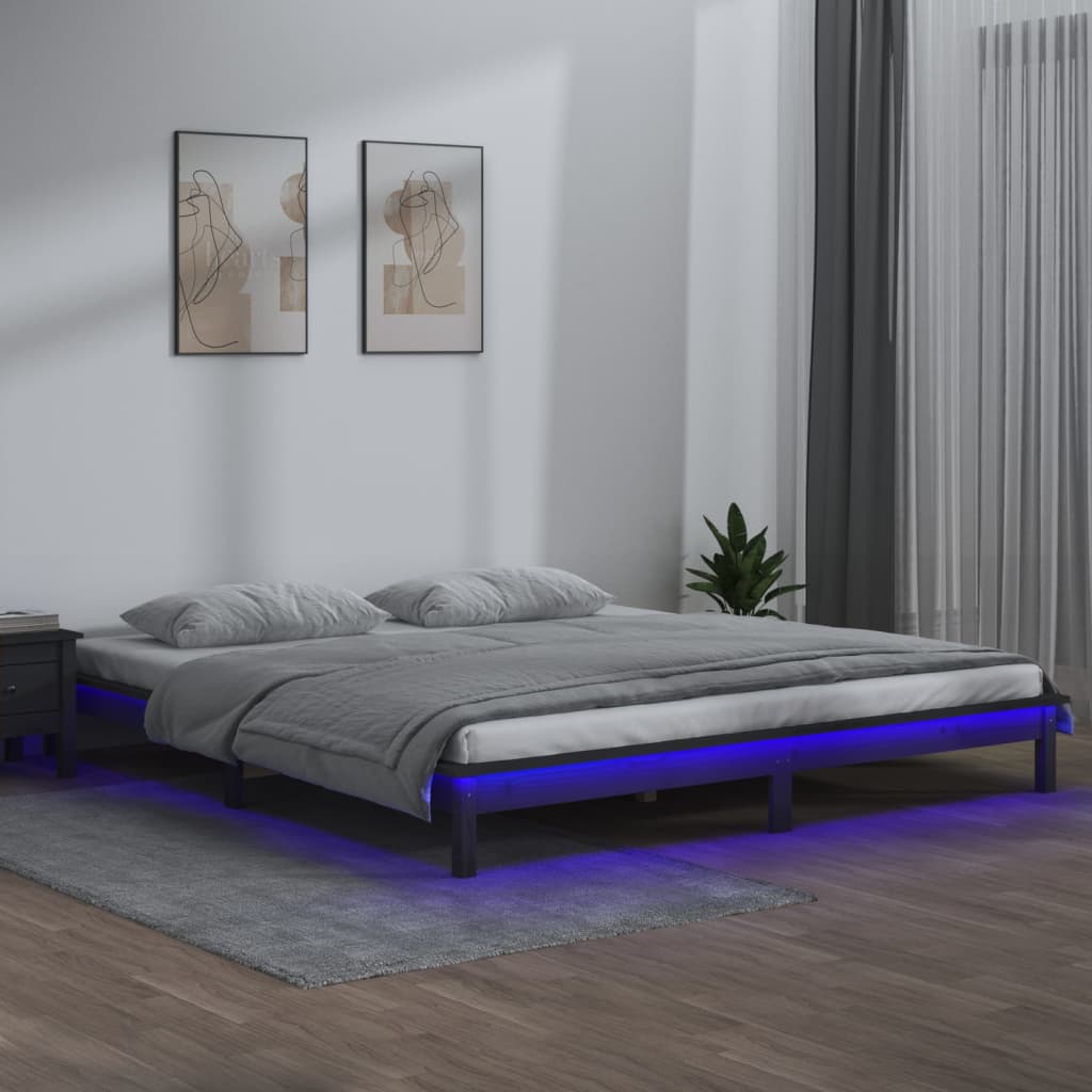 vidaXL LED Bed Frame Grey 120x190 cm 4FT Small Double Solid Wood