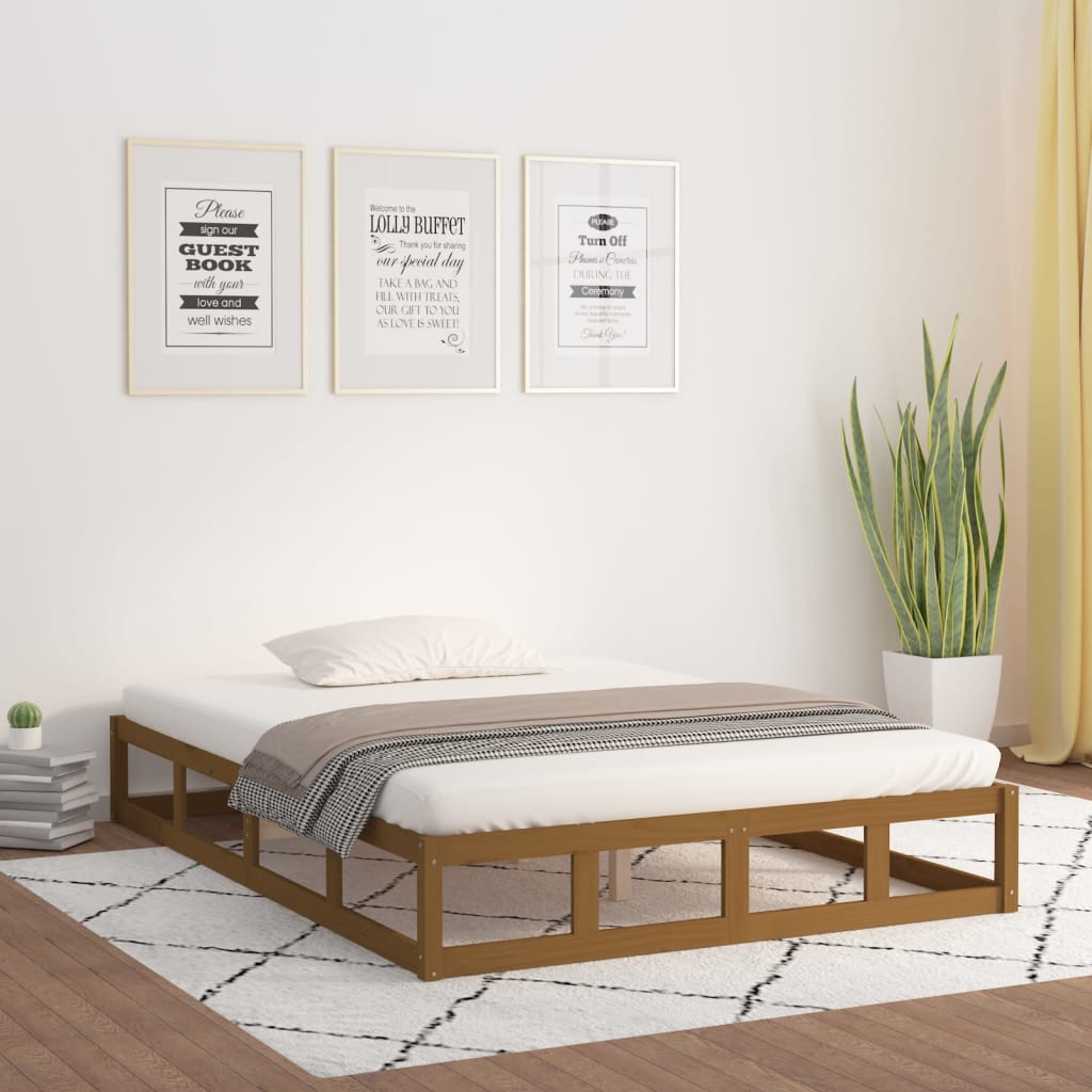 vidaXL Bed Frame Honey Brown 150x200 cm 5FT King Size Solid Wood