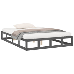 vidaXL Bed Frame Grey 135x190 cm 4FT6 Double Solid Wood