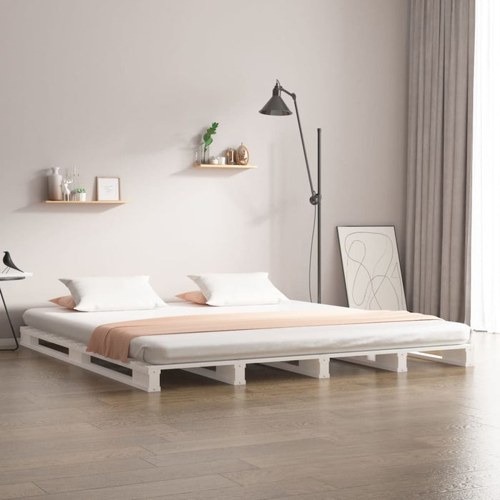 vidaXL Bed Frame White 150x200 cm Solid Wood Pine 5FT King Size