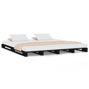 vidaXL Bed Frame Black 150x200 cm Solid Wood Pine 5FT King Size
