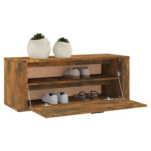 vidaXL Wall Shoe Cabinet Smoked Oak 100x35x38 cm Engineered Wood