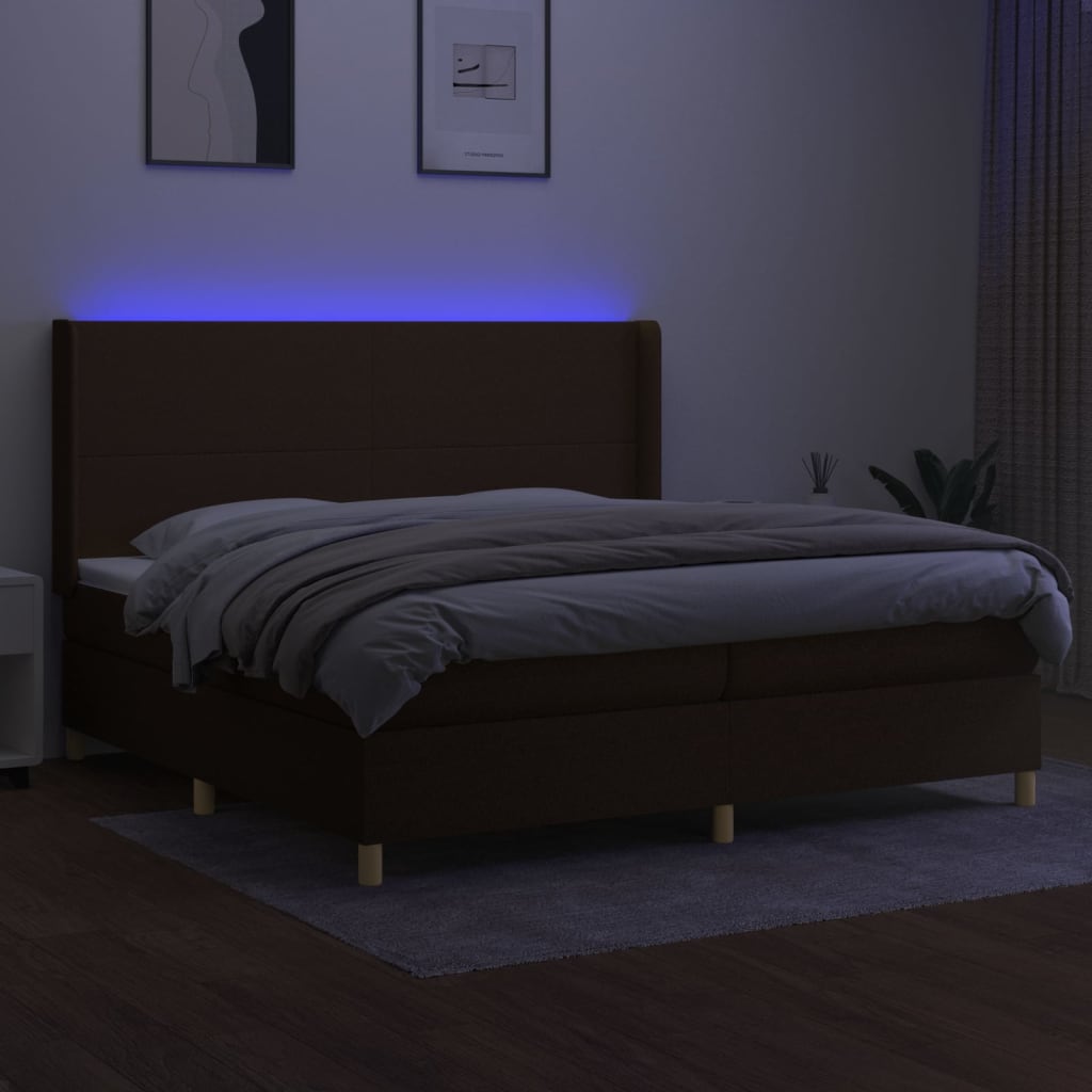 vidaXL Box Spring Bed with Mattress&LED Dark Brown 200x200 cm Fabric
