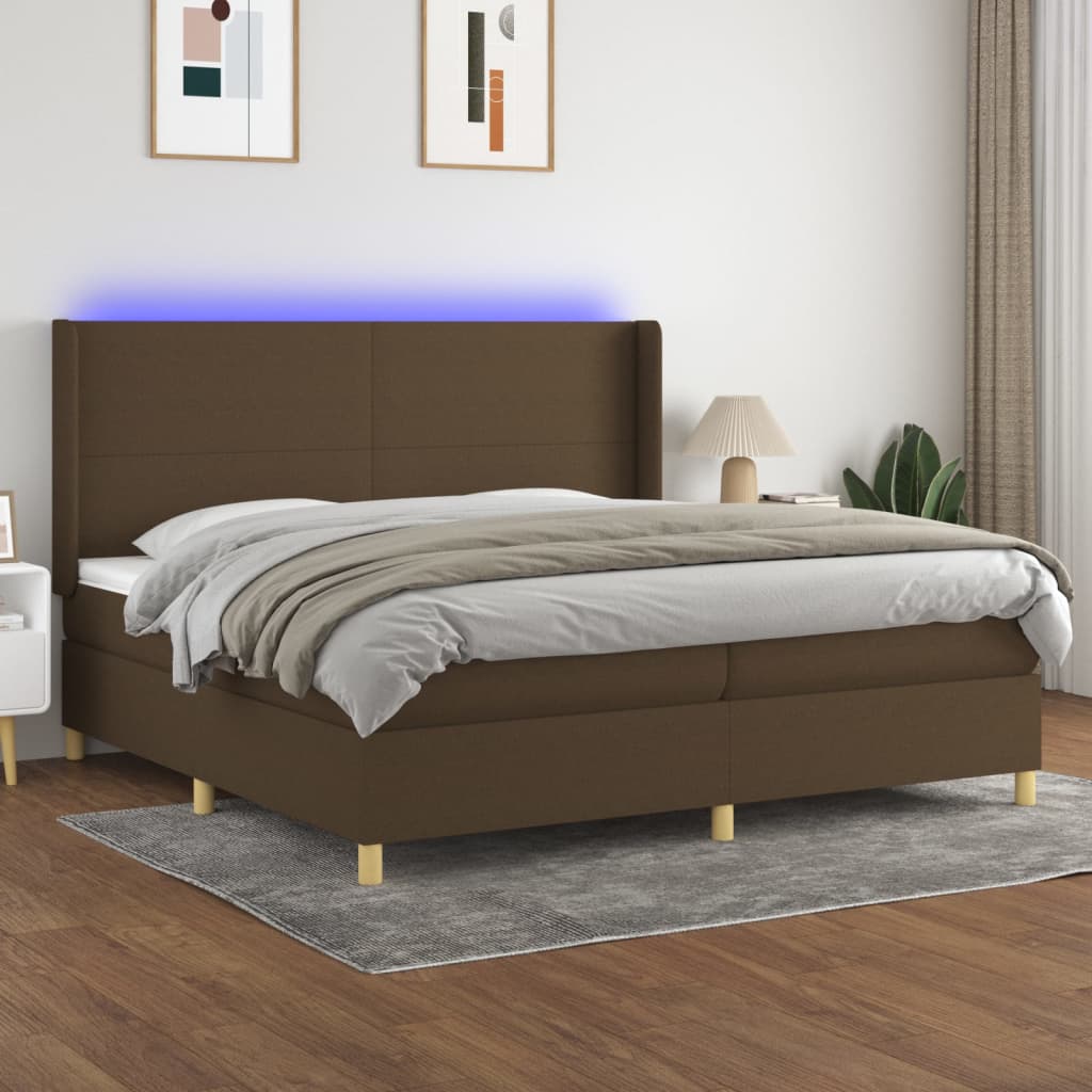 vidaXL Box Spring Bed with Mattress&LED Dark Brown 200x200 cm Fabric