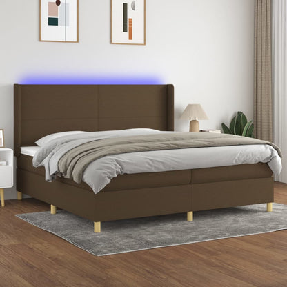 vidaXL Box Spring Bed with Mattress&LED Dark Brown 200x200 cm Fabric